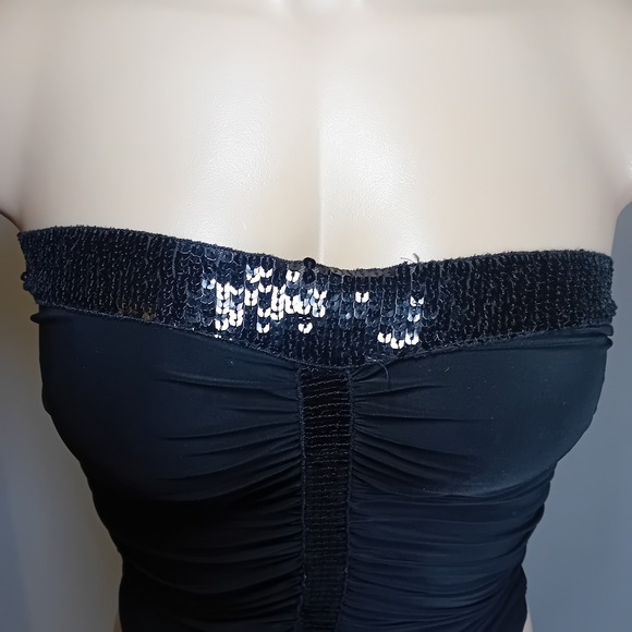 Y2K Entro Ruched Sequin Strapless Tube Top Corset Bustier Mini Skirt Glam Fits S - Picture 11 of 15